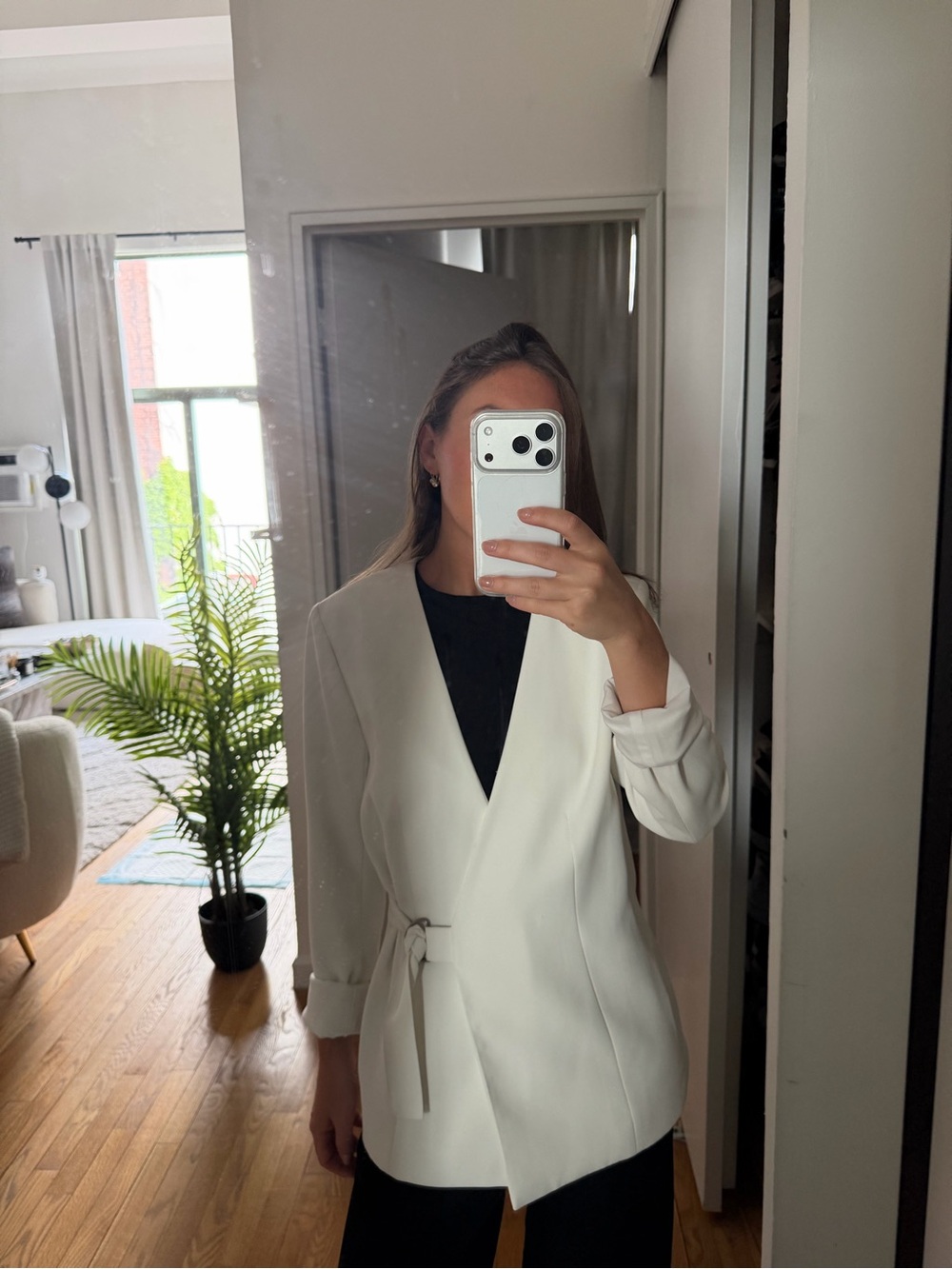 Women's Cream Wrap Blazer with Side Tie